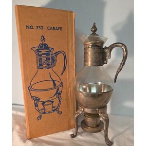Vintage Silver Plate Coffee Carafe Warming Stand No 752 Boxed